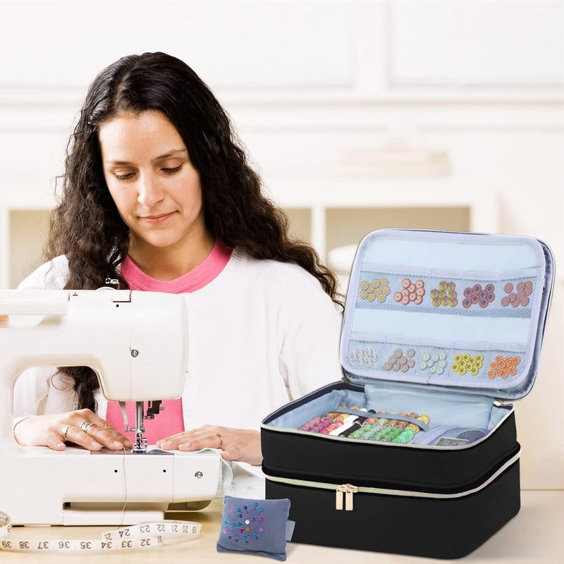 ALSLEA Sewing Supplies Organizer Bag 11.5"x 8"x 6" Sewing Box for Women Sewing Organizer Small Storage Bag Sewing Basket Travel Sewing Box for Sewing Supplies, Scissors, Thread, Pins, Needles, Clips (Black) - Image 2